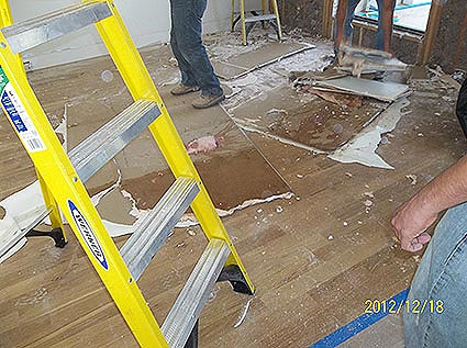 pieces of wet sheet rock and insulation have fallen into the room